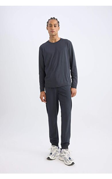 DeFactoFit Standart Fit Beli Bağcıklı Lastikli Paça Cepli Basic Düz Jogger Eşofman Altı