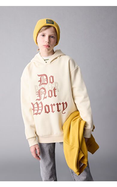 DeFacto Erkek Çocuk Oversize Fit Kapüşonlu Baskılı Kalın Sweatshirt