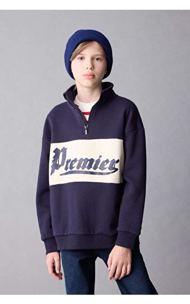 DeFacto Erkek Çocuk Oversize Geniş Kalıp Yarım Fermuarlı Baskılı Kalın Sweatshirt