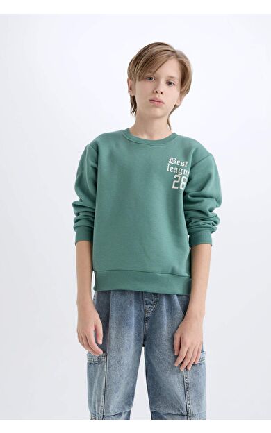 DeFacto Erkek Çocuk Oversize Fit Geniş Kalıp Bisiklet Yaka Sırt Baskılı Kalın Sweatshirt D1912A824WNGN757