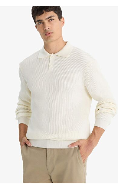 DeFacto Standart Fit Polo Yaka Düğmeli Triko Kazak D1959AX25AUER139