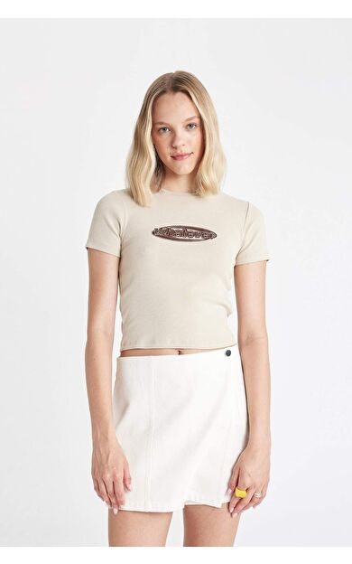 DeFactoFit Fitted Bisiklet Yaka Baskılı Kısa Kollu Tişört D1985AX24SMBG737