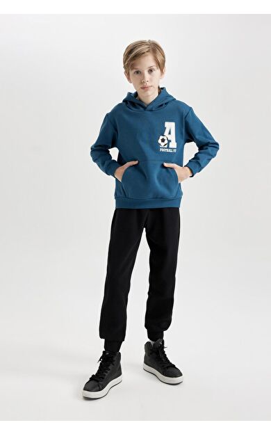 DeFacto Erkek Çocuk Baskılı Kapüşonlu Sweatshirt Eşofman Altı 2'li Takım D2036A824AUIN263