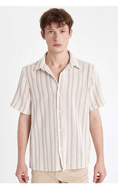 DeFacto Regular Fit Çizgili Kısa Kollu Gömlek