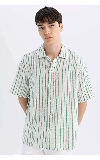 DeFacto Relax Fit Çizgili Kısa Kollu Gömlek