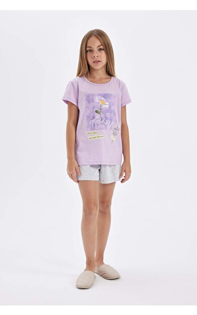 DeFacto DeFactoFit Kız Çocuk Baskılı Kısa Kollu Şortlu Pijama Takımı