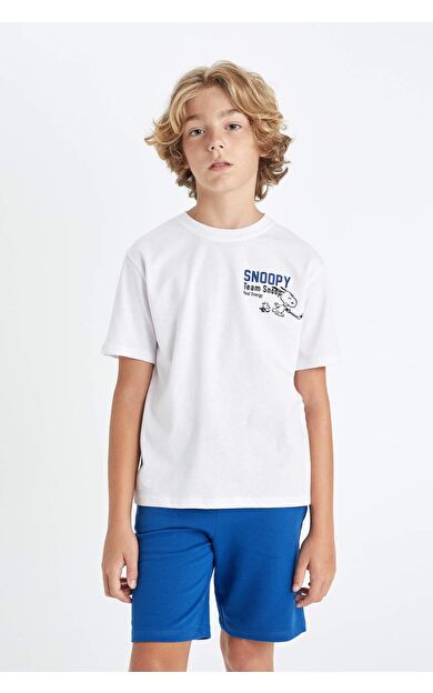 DeFactoFit Erkek Çocuk Snoopy Bisiklet Yaka Sırt Baskılı Kısa Kollu Tişört