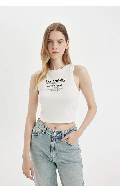 DeFacto Fitted Baskılı Bisiklet Yaka Fitilli Kaşkorse Atlet