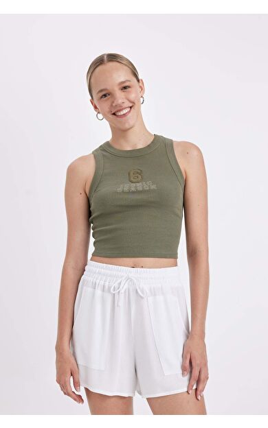 DeFacto DeFactoFit Fitted Baskılı Bisiklet Yaka Fitilli Kaşkorse Atlet D2159AX24HSKH82