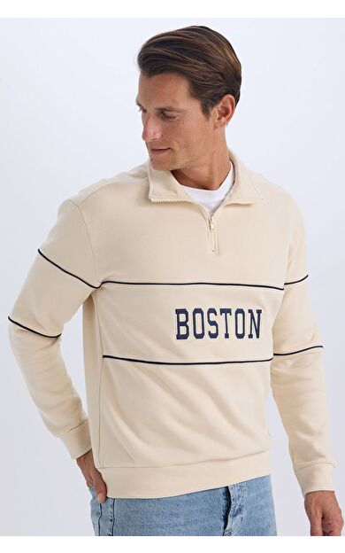DeFacto Relax Fit Dik Yaka Fermuarlı Baskılı Kalın Sweatshirt D2166AX24AUER42