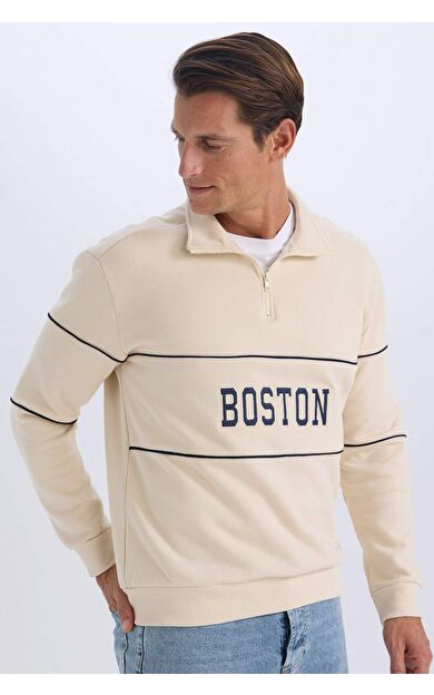 DeFacto Relax Fit Dik Yaka Fermuarlı Baskılı Kalın Sweatshirt D2166AX24AUER42