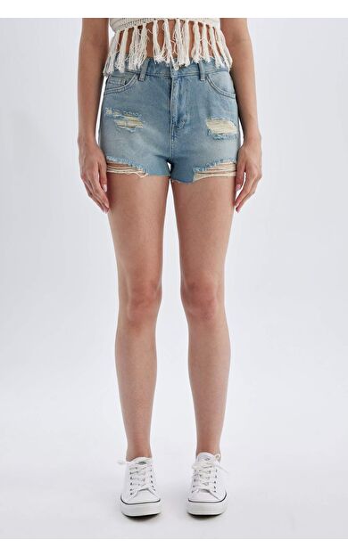 DeFacto Yüksek Bel Jean Şort D2192AX24HSNM85