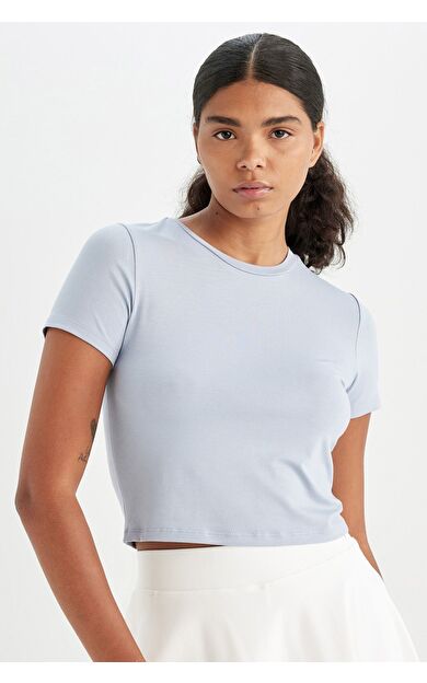 DeFacto DeFactoFit Crop Top Bisiklet Yaka Sporcu Kısa Kollu Tişört D2200AX24AUBE748