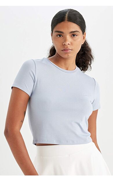 DeFacto DeFactoFit Crop Top Bisiklet Yaka Sporcu Kısa Kollu Tişört D2200AX24AUBE748