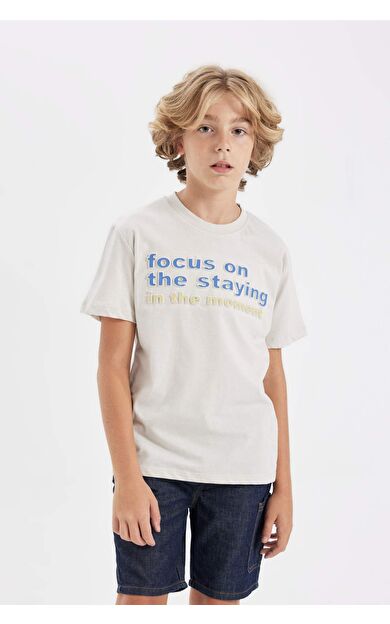 DeFactoFit Erkek Çocuk Bisiklet Yaka Baskılı Kısa Kollu Tişört D2223A824HSGR492