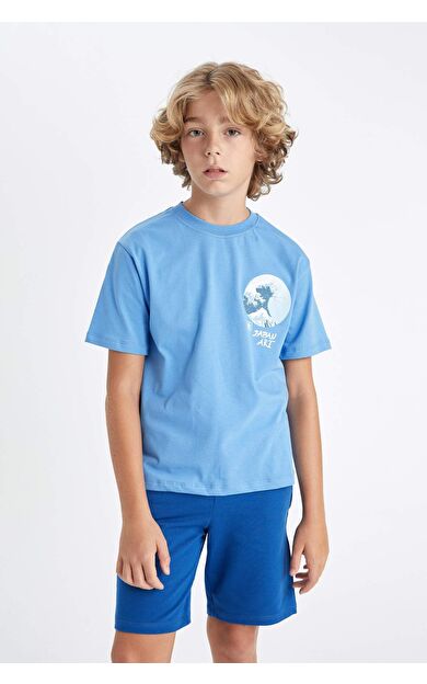 DeFactoFit Erkek Çocuk Bisiklet Yaka Baskılı Kısa Kollu Tişört D2229A824HSBE86