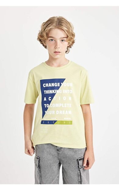 DeFactoFit Erkek Çocuk Bisiklet Yaka Baskılı Kısa Kollu Tişört D2232A824HSGN663