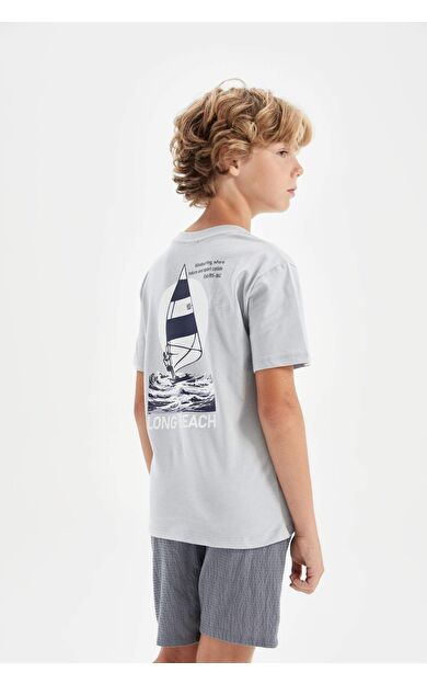 DeFactoFit Erkek Çocuk Bisiklet Yaka Baskılı Kısa Kollu Tişört D2236A824HSGR297