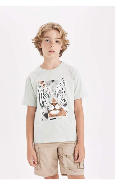 DeFactoFit Erkek Çocuk Bisiklet Yaka Baskılı Kısa Kollu Tişört D2237A824HSGN1252