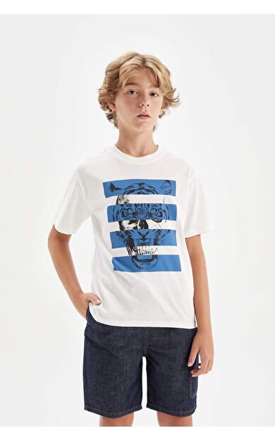 DeFactoFit Erkek Çocuk Bisiklet Yaka Baskılı Kısa Kollu Tişört D2239A824HSWT16