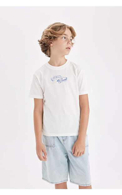 DeFactoFit Erkek Çocuk Bisiklet Yaka Baskılı Kısa Kollu Tişört D2240A824HSER105