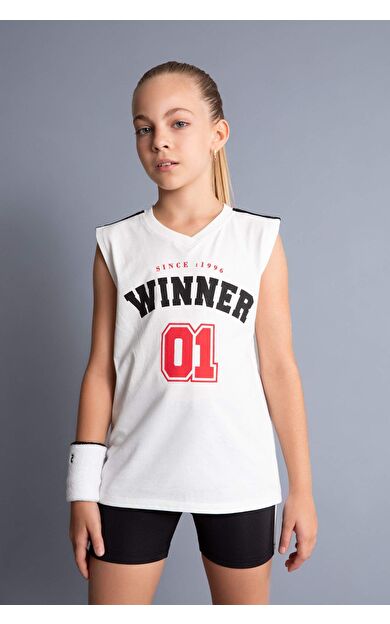 DeFacto Kız Çocuk V Yaka Spor Baskılı Atlet