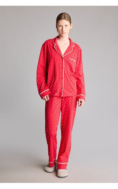 DeFacto Puantiyeli Uzun Kollu Üst Uzun Alt Pijama Takımı
