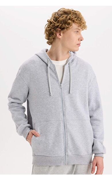DeFacto Comfort Fit Kapüşonlu İçi Yumuşak Tüylü Kalın Fermuarlı Sweatshirt