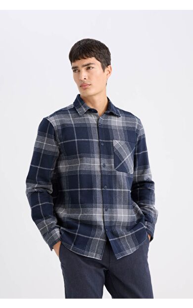 DeFacto Regular Fit Polo Yaka Kareli Flanel Oduncu Uzun Kollu Gömlek