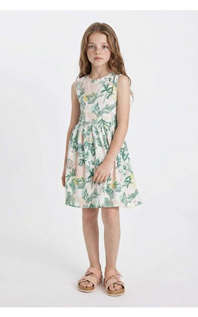 Kız Çocuk Desenli Kolsuz Penye Elbise