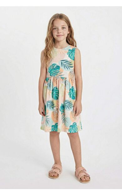 Kız Çocuk Desenli Kolsuz Penye Elbise