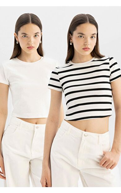 Coool Fitted 2'li Ribana Basic Kısa Kollu Tişört