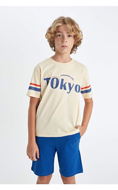 DeFactoFit Erkek Çocuk Bisiklet Yaka Baskılı Kısa Kollu Tişört D2423A824HSBG357