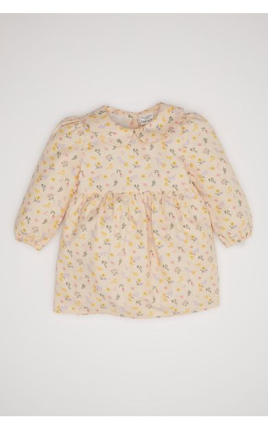 DeFacto Kız Bebek Çiçekli Uzun Kollu Twill Elbise