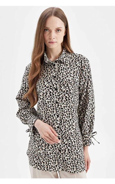 Relax Fit Desenli Uzun Kollu Gömlek Tunik