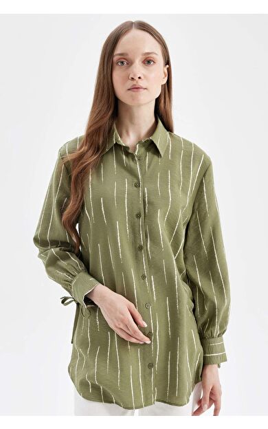 DeFacto Relax Fit Çizgili Uzun Kollu Gömlek Tunik