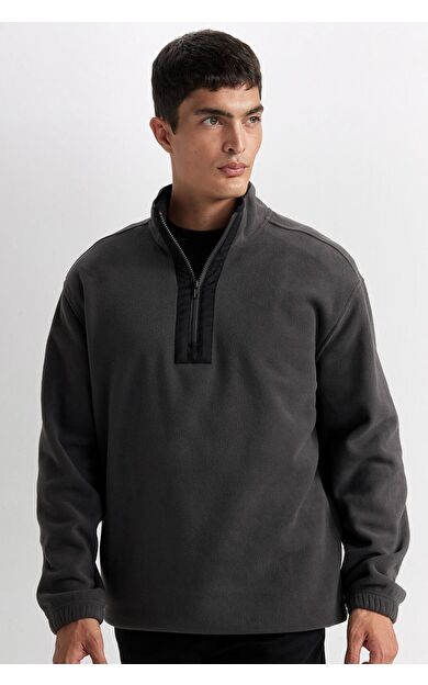 DeFacto Relax Fit Dik Yaka Fermuarlı Polar Sweatshirt D2688AX24AUAR9