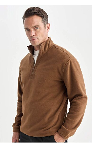 DeFacto Relax Fit Dik Yaka Fermuarlı Polar Sweatshirt D2688AX24AUBN164