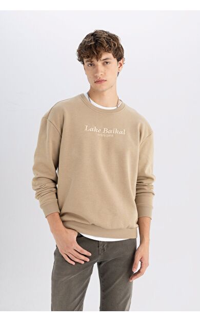 DeFacto Boxy Fit Bisiklet Yaka Baskılı Sweatshirt