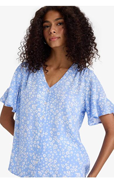 DeFacto Regular Fit V Yaka Kısa Kollu Gömlek D2810AX25SMBE775