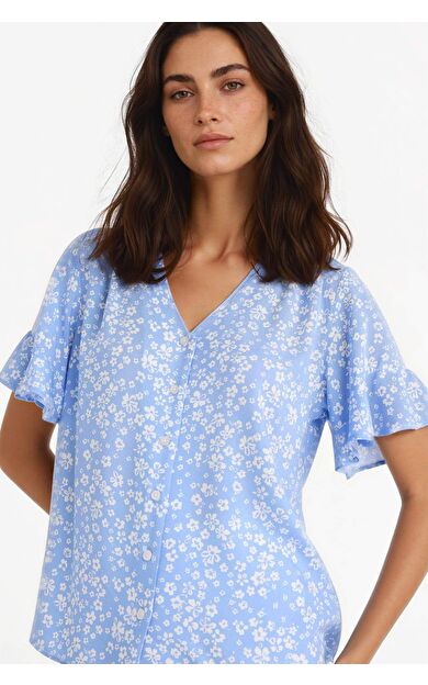 DeFacto Regular Fit V Yaka Kısa Kollu Gömlek D2810AX25SMBE775