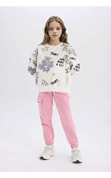 DeFacto Kız Çocuk Kargo Cepli Beli Paçası Lastikli Jogger Eşofman Altı D2872A824WNPN445