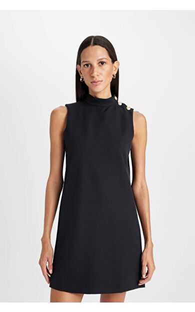 Yarım Balıkçı Yaka Kolsuz Mini Elbise