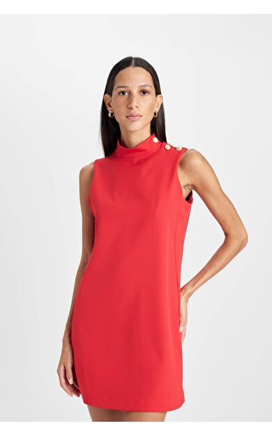 Yarım Balıkçı Yaka Kolsuz Mini Elbise