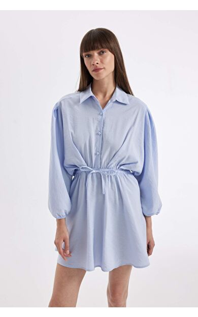 Gömlek Yaka Modal Yarım Kol Midi Elbise