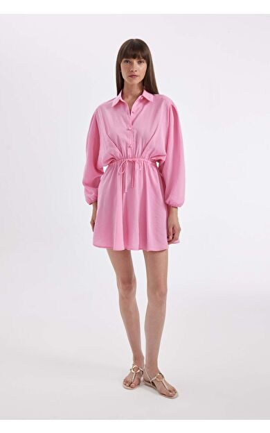 Gömlek Yaka Modal Yarım Kol Midi Elbise