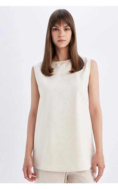 Regular Fit Bisiklet Yaka Pamuklu Kolsuz Tunik