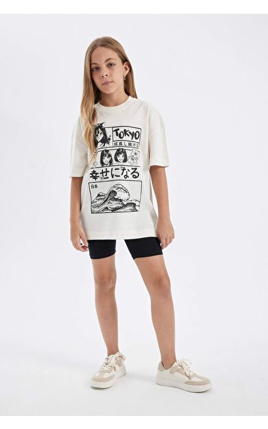 DeFactoFit Kız Çocuk Baskılı Kısa Kollu Tişört Tayt 2'li Takım D2956A824HSER233