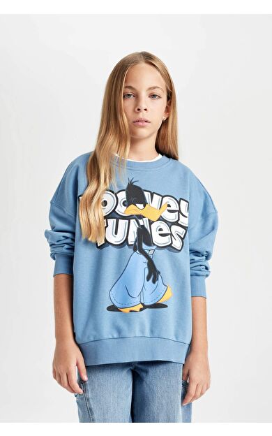 DeFacto Kız Çocuk Looney Tunes Oversize Fit Bisiklet Yaka Sweatshirt D2982A824AUBE88