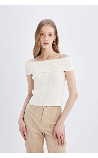 DeFactoFit Fitted Açık Omuz Ribana Kazak